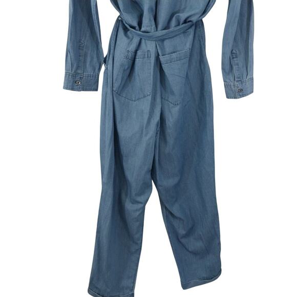 OLD NAVY! BLUE CHAMBRAY LIGHTWEIGHT, BELTED TIE WAIST JUMPSUIT, ONESIE! SZ XL - Picture 7 of 9